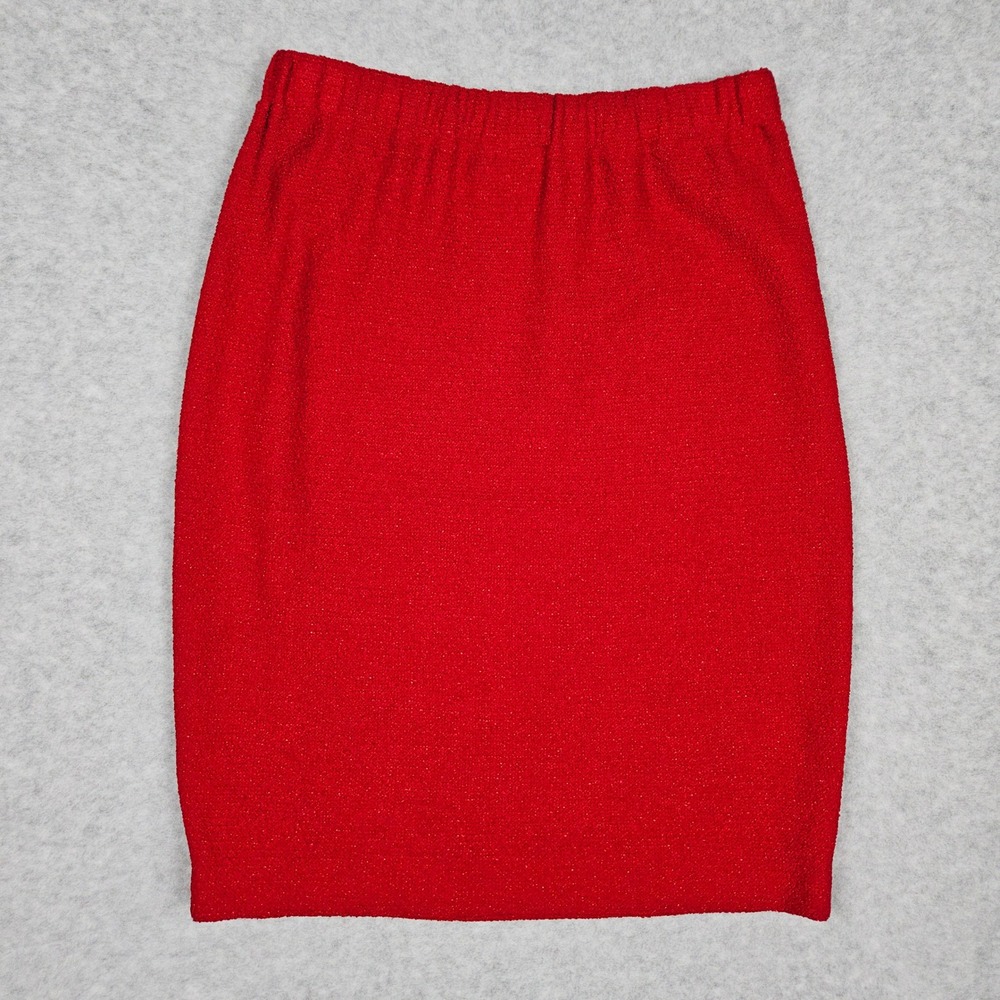 St. John Collection Marie Gray Womens 6 Red Knit Pencil Skirt Santana Wool Blend